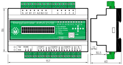 Схема габаритных размеров контроллера