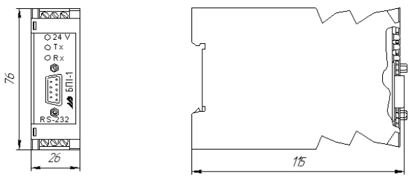 Схема габаритных размеров блока БПИ-1