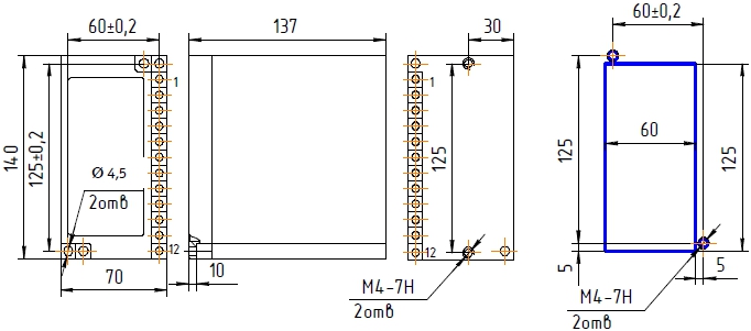 Схема габаритных размеров реле АЛ4-1 и АЛ4-2