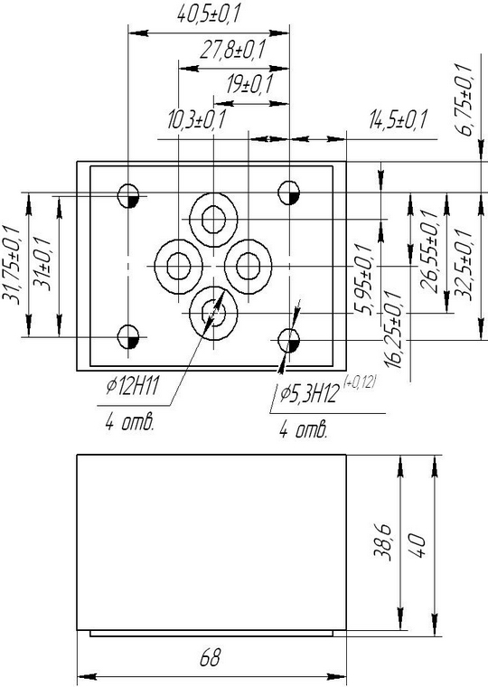 Схема габаритных размеров клапана КОМ-6.3