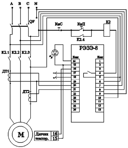 Схема электрических соединений реле РЭЗЭ-8 для 380 В