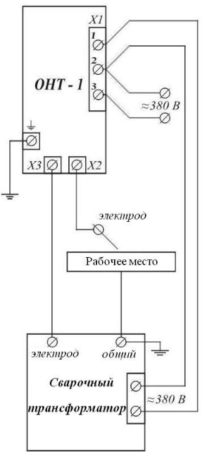 Схема подключения ограничителя ОНТ-1