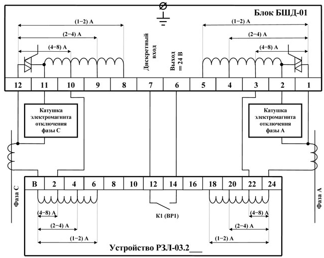Схема подключения устройства РЗЛ-03.5хх