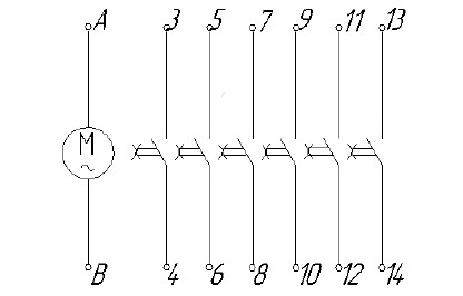 Схема электрическая принципиальная реле ВС44-4