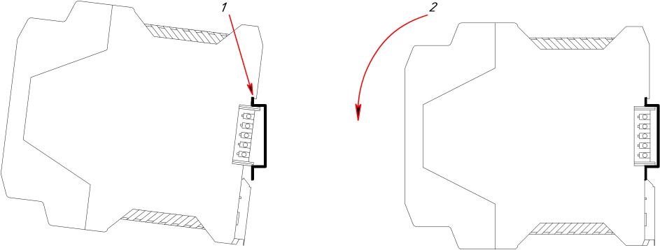 2 - Схема крепления модуля на DIN-рельсе