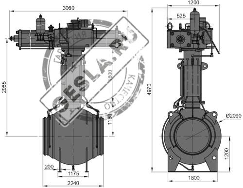 Кран DN 1200 PN 100 с пневмогидравлическим приводом для подземной установки фото 1