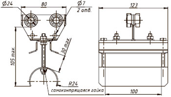 Рис.1. Габаритные размеры кабельной тележки для плоского кабеля с увеличенным кабельным окном 07PB-02