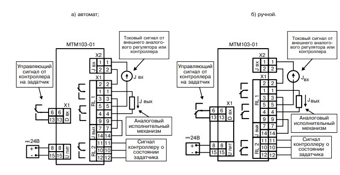 Рис. 1 Схема подключения МТМ-103-01 при работе в двух режимах