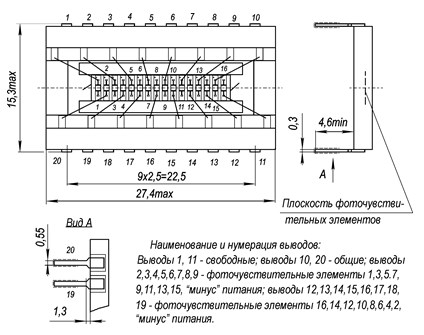 Рис.1 Схема габаритных размеров фотодиода ФД321М-03
