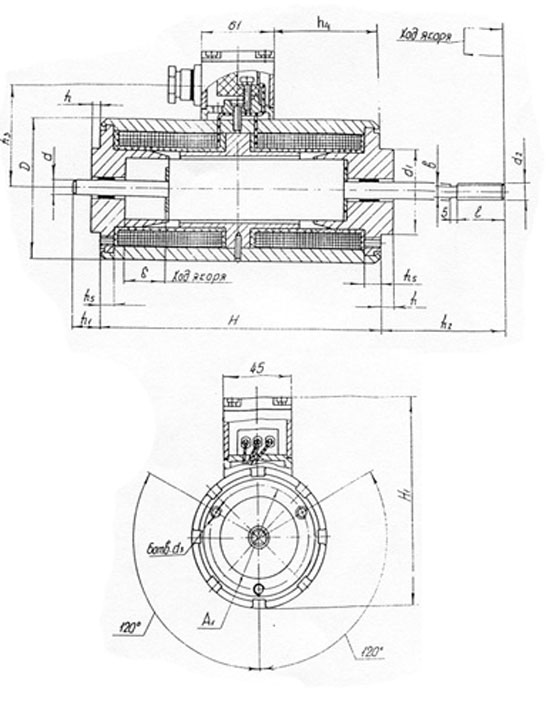 Рис.1. Схема габаритных размеров электромагнита ЭМТ31