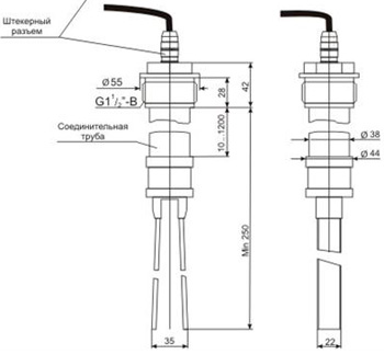 Рис.1. Габаритный чертеж вибрационной вилки к сигнализатору ВС-341