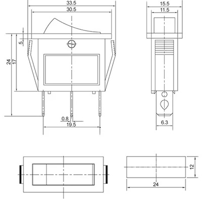 Рис.1. Габаритный чертеж переключателя KCD3-101N-12