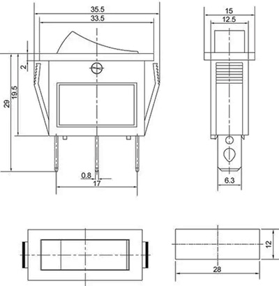 Рис.2. Габаритный чертеж переключателя KCD3-101N-13