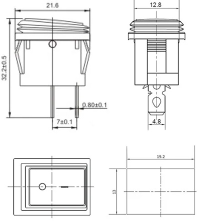 Рис.1. Габаритный чертеж переключателя KCD1-2-101W