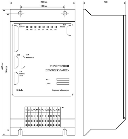 Рис.1. Схема габаритных размеров преобразователя ELL 4005-222-40