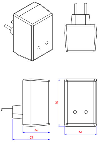 Рис.1. Схема габаритных размеров терморегулятора РТУ-10-П-NTC