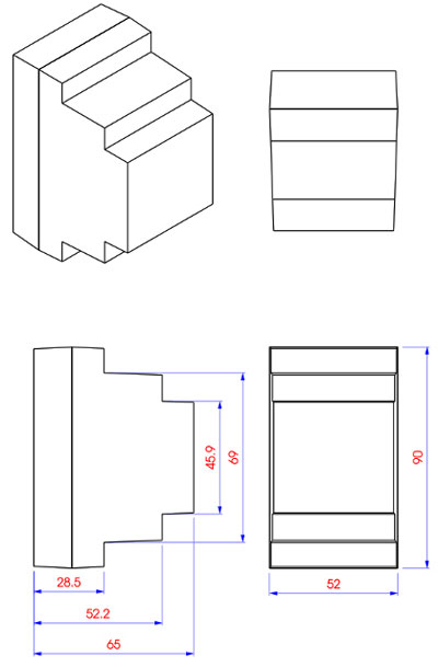 Рис.1. Схема габаритных размеров терморегулятора РТУ-6-Д-NTC