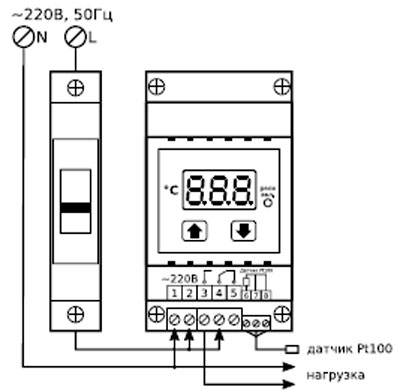 Рис.1. Схема подключения терморегулятора РТУ-10-Д-Pt