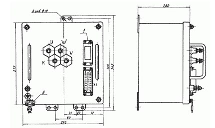 Рис.1 Схема габаритных размеров аппарата защиты от токов АЗУР-4